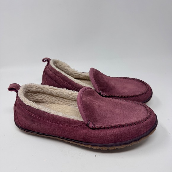 LL Bean Mountain Slippers Moccasin – Suede, Shearling Lined, Plum Size 10 - Picture 1 of 11